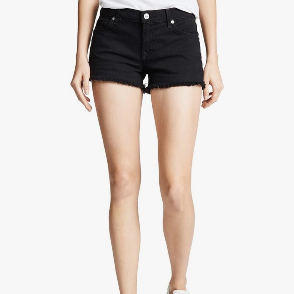 7 For All Mankind Black Frayed Hem Denim Shorts